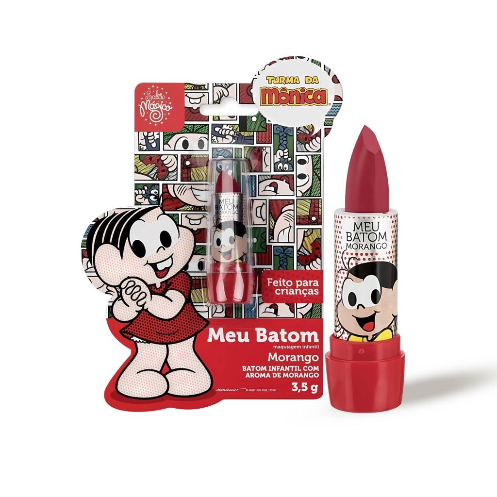 Meu Batom Infantil Turma da Mônica Magali Aroma Morango Cor Vermelho Hidratante Hipoalergênico - Beauty