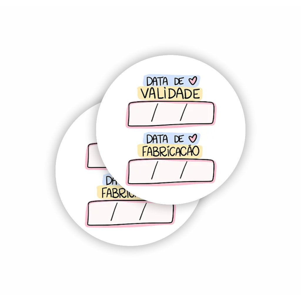 Adesivo Personalizado 4x4cm com Data de Validade e Data de Fabricação