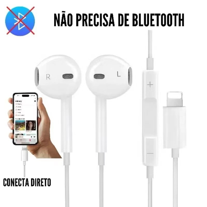 Fone De Ouvido Com Fio Lightning Para Ipad Iphone 7 8 X 11 12 13 14 PRO MAX Com 