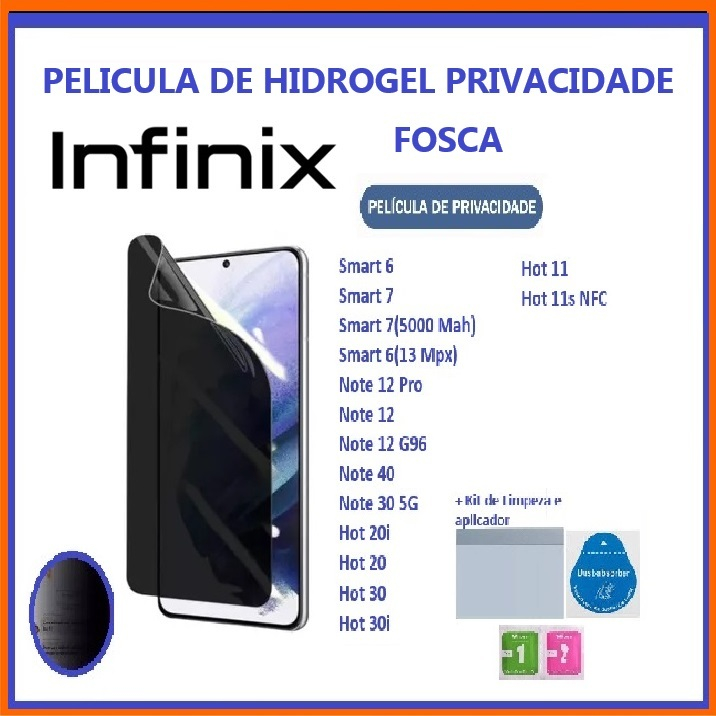 Película Hidrogel Fosca Privacidade Infinix Hot60i/60 Pro+/Note50X(5G)Note 60/60 Ultra/60 Pro/outros