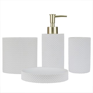 Kit Acessórios de Banheiro 4 Peças Resina - Dispensador Sabonete, Porta-Escovas, Sabonetei...