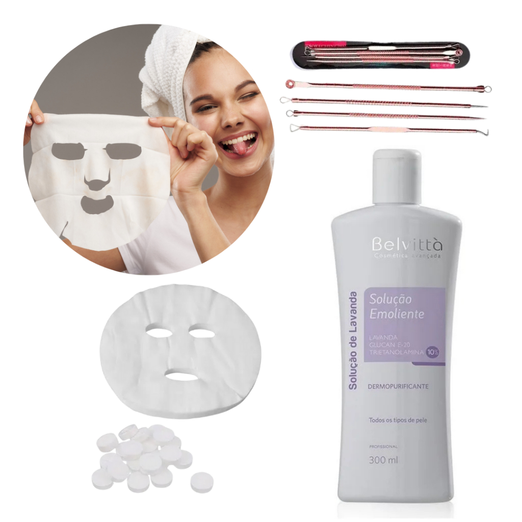 Kit Extração de Cravos Completo - Emoliente - Kit Extratores de Cravos +  Máscaras Faciais Desidratadas de TNT