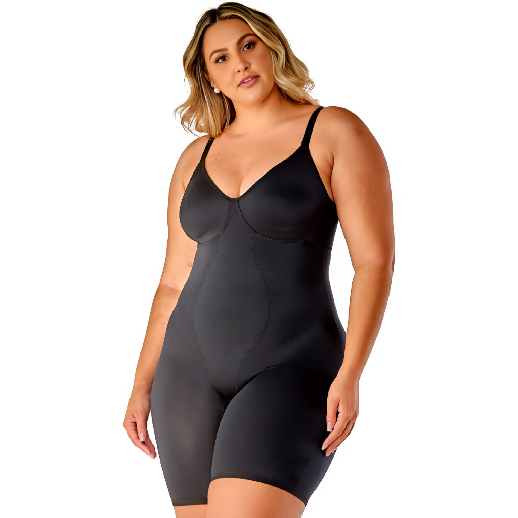 Cinta Body Modelador Macaquinho Plus Size Com Perna Sem Bojo Marca Vi Lingerie 350725