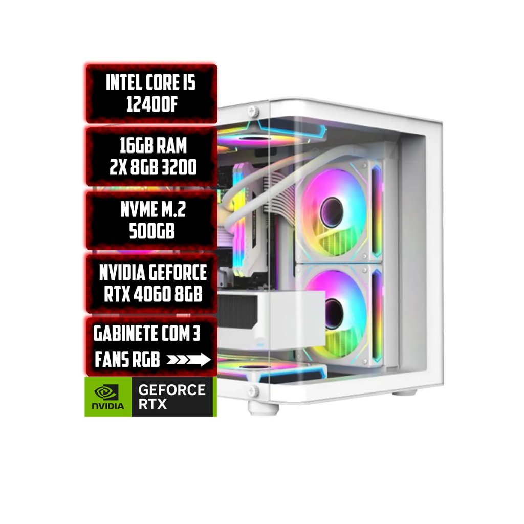 Pc Gamer Intel Core I5 12400f|h610m|16gb|nvme 500gb|nvidia Rtx 5060 8gb|gabinete Gamer 2 Fans — R$ 1.499,00 em Shopee