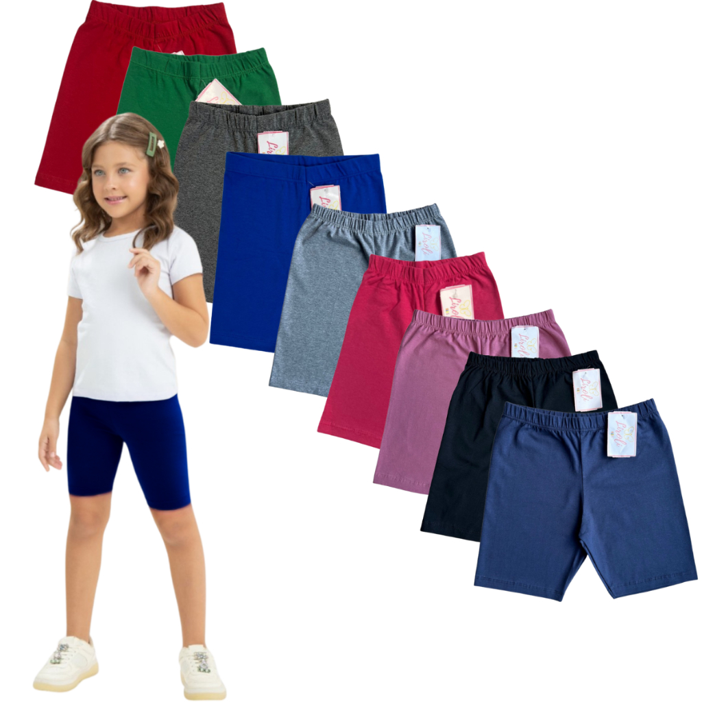 Bermuda Infantil Juvenil Cotton Menina Tamanho 1 ao 16 em Oferta na Shopee