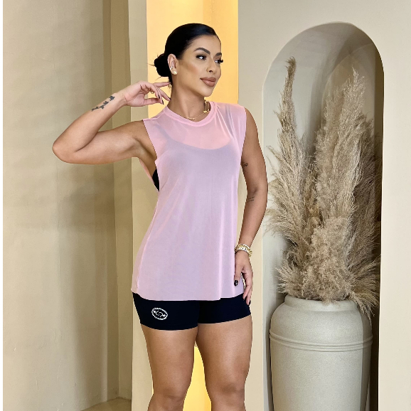 Regata Blusa Tule Academia Feminina Fitness em Oferta na Shopee