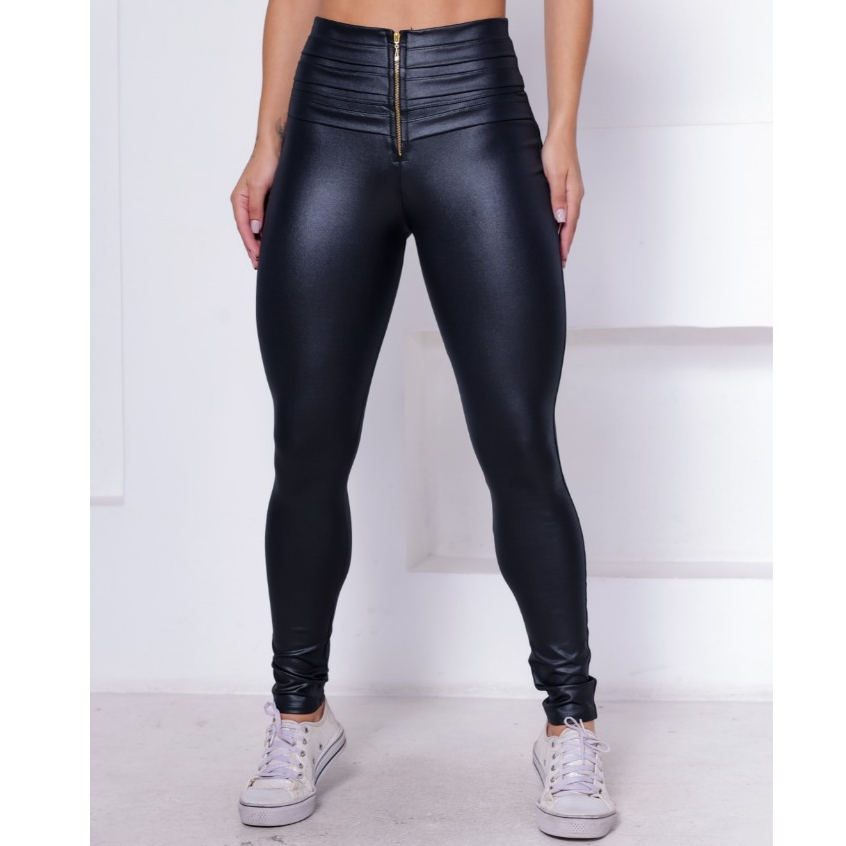 Calça Skinny Hot Pants Com Zíper Em Cirrê Couro Brilho Molhado WOLFOX Feminina Casual Social em Oferta na Shopee