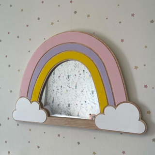 Espelho Decorativo Infantil Quarto Criança Menina Arco Iris Maquiagem Madeira Acrílico Penteadeira em Oferta na Shopee