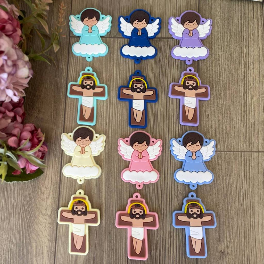 10 A 50 PEÇAS - Apliques Emborrachados Terço Infantil - Anjinho e Cruz para produção de Terço