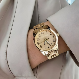 Relógio Feminino Quartzo Dourado Banhado a Ouro 18k Original a Prova d'água