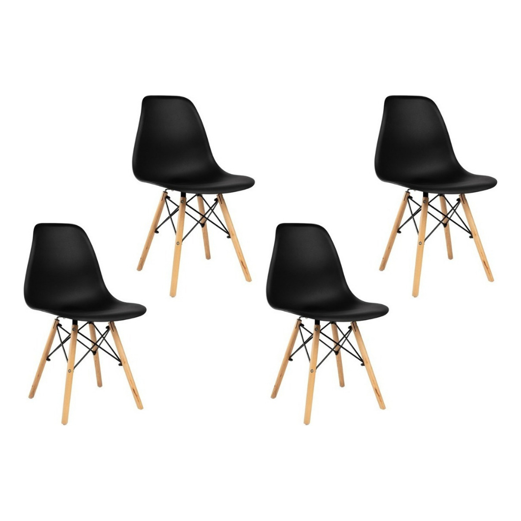 kit Com 4 Cadeiras Design Eiffel Original Charles Eames Wood Oferta