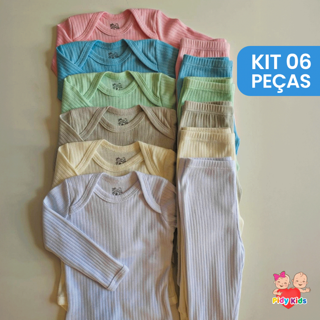 Kit 6 Peças Conjunto Body Manga Longa Canelado + Mijão Liso Canelado Bebê Menino e Menina ...