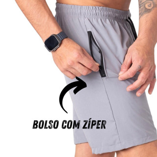 Bermuda masculina tactel com elastano treino academia corrida caminhada bolso com ziper shorts masculino em Oferta na Shopee