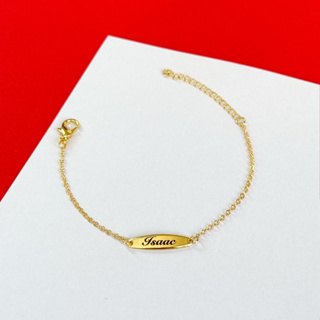 Pulseira Infantil Recem Nascido Personalizado Placa Oval Nome Gravação Banho Ouro 18k Anti Alérgico em Oferta na Shopee