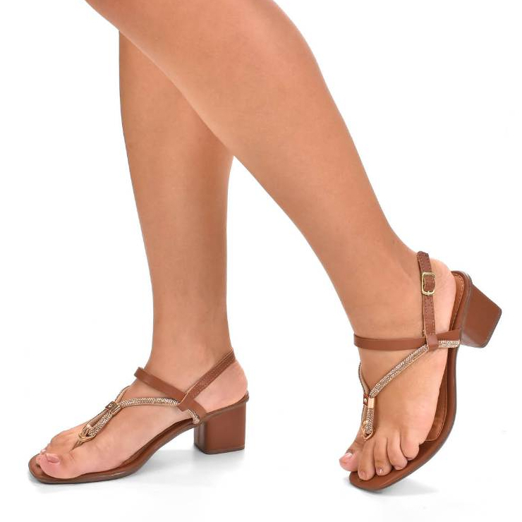 Sandália Feminina Salto Medio Confortável Elegante Casual Dia a Dia Pedraria Fivela Regulagem em Oferta na Shopee