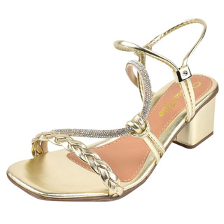Sandália Salto Baixo Grosso 5cm Bloco Bico Quadrado Dourada Strass Brilho Moda Luxo Ajustável em Oferta na Shopee