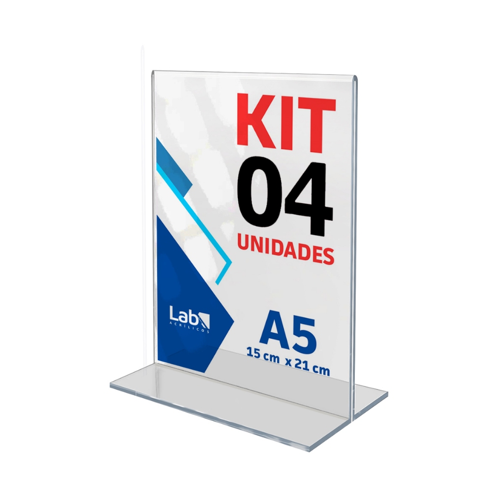 Porta Panfleto Acrílico Cristal A5 15x21cm Kit 04 Unidades