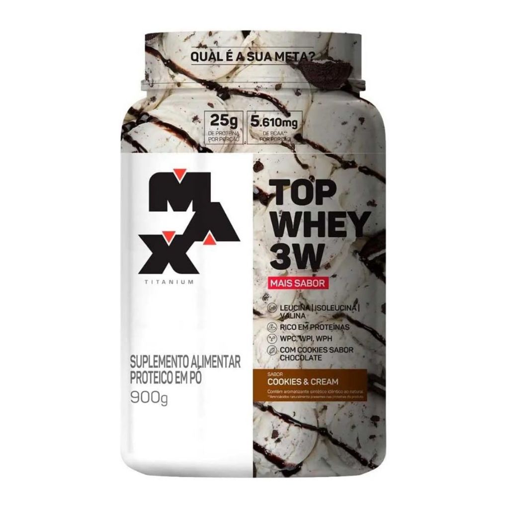Top Whey 3W Mais Sabor Max Titanium Cookies & Cream 900g - Health