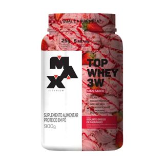 Top Whey 3W Mais Sabor Max Titanium Morango 900g em Oferta na Shopee