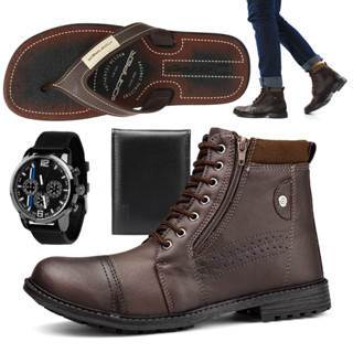 Bota Coturno Casual Ferraretto Cano Médio + Chinelo Danper Relógio e Carteira em Oferta na Shopee