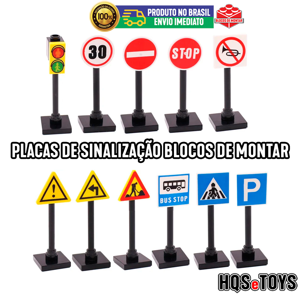 Semáforo Placa de sinalização Base cenário Rua Cidade City Compatível Similar peças Blocos de Montar