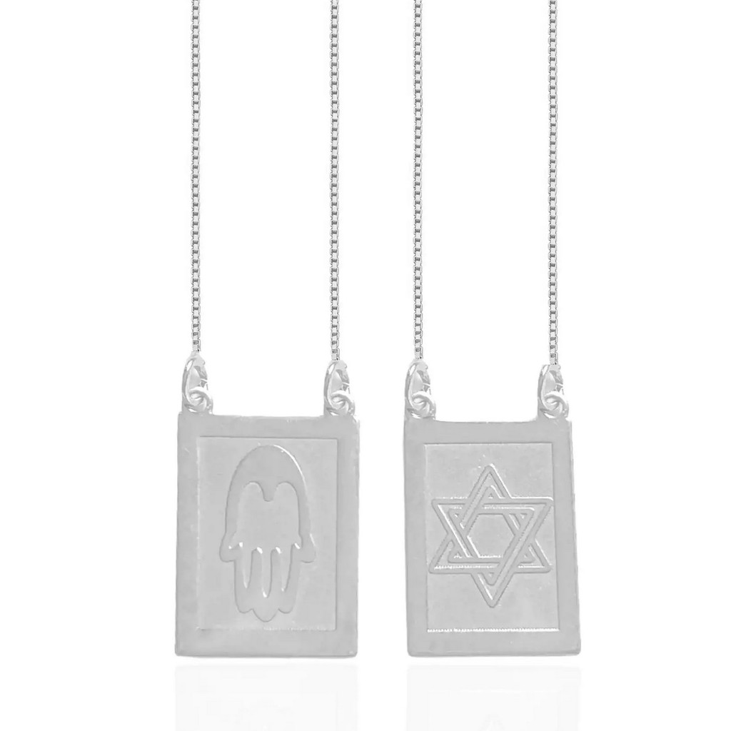 Escapulário Judaico Estrela de Davi e Hamsa em Prata 925