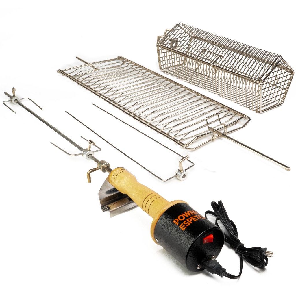 Espeto Elétrico Giratório Garras Cesto Grelha Churrasco Carnes Peixes Frango Completo Premium Rotativo Grill em Oferta na Shopee