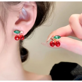 Brinco Cereja Vermelho Delicado Modelo Cerejinha com Strass em Oferta na Shopee