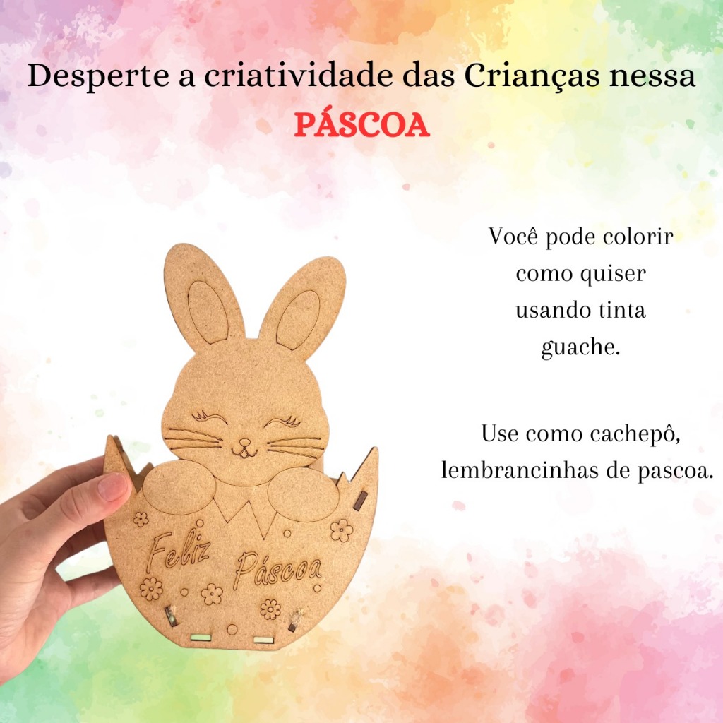 Cesta MDF Coelhinho da Páscoa - Kit com 10 unidades em Oferta na Shopee