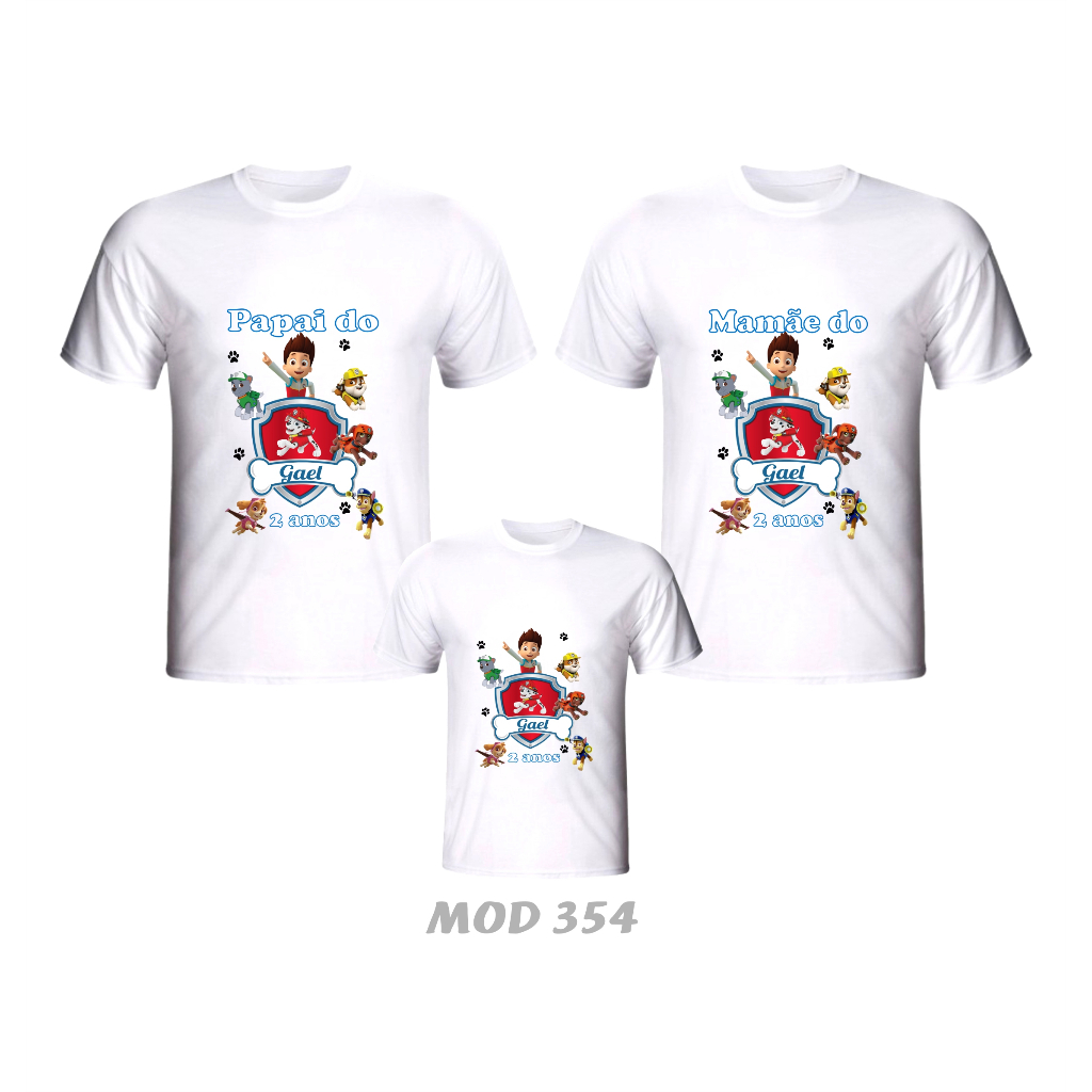 Kit 3 Camisetas Patrulha Canina Personalizada p/ aniversário