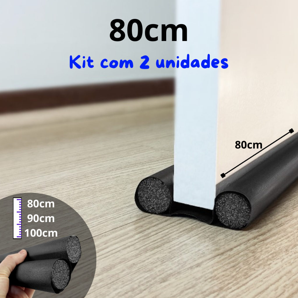 Kit 2 Unidades Veda Porta Ajustável Protetor Rolinho Impermeável Proteção Dupla Preto