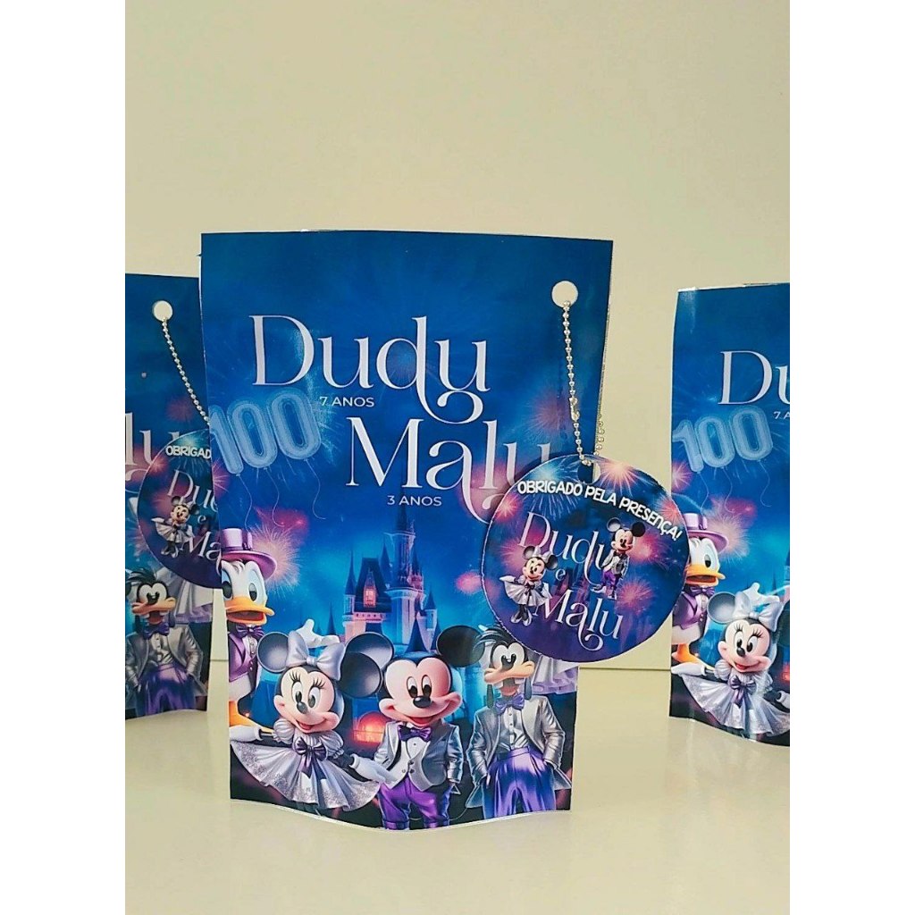 Saquinhos Metalizado- Disney 100 anos- Lembrancinha Personalizado-Lembrancinha para aniversario