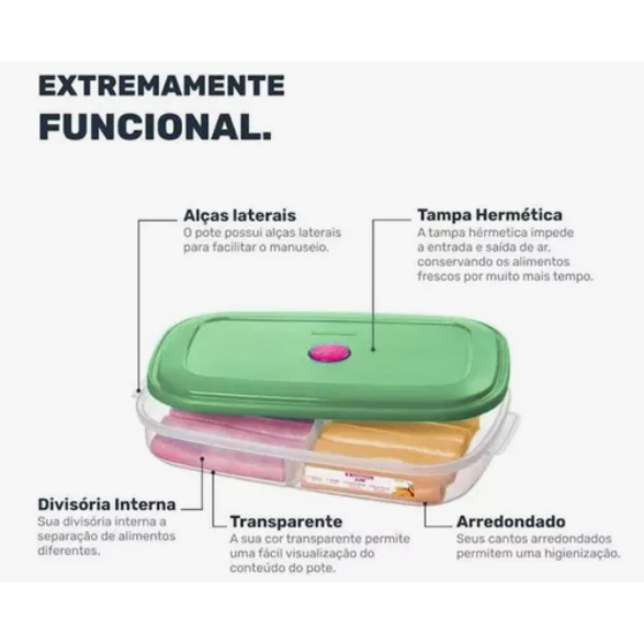 Pote Porta Frios Com 2 Divisórias Sanremo Hermética Vac Freezer Livre Bpa