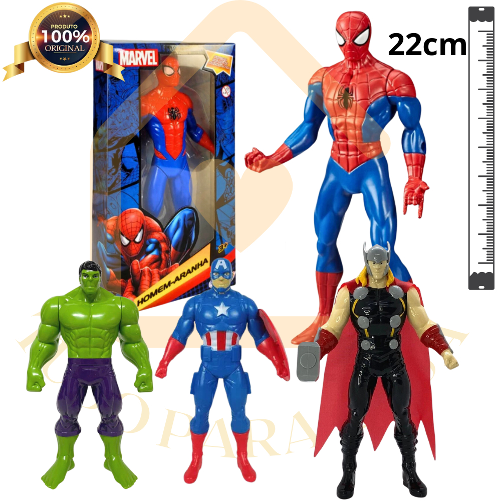 Boneco Homem Aranha, Hulk, Capitão America, Thor Vingadores Marvel Super Herois Brinquedos 22 Cm