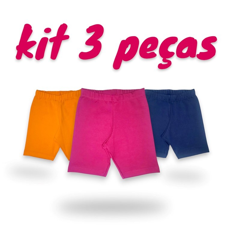 Kit 3 Bermudas Ciclista Verão Infantil Menina 2 a 10 Anos em Oferta na Shopee