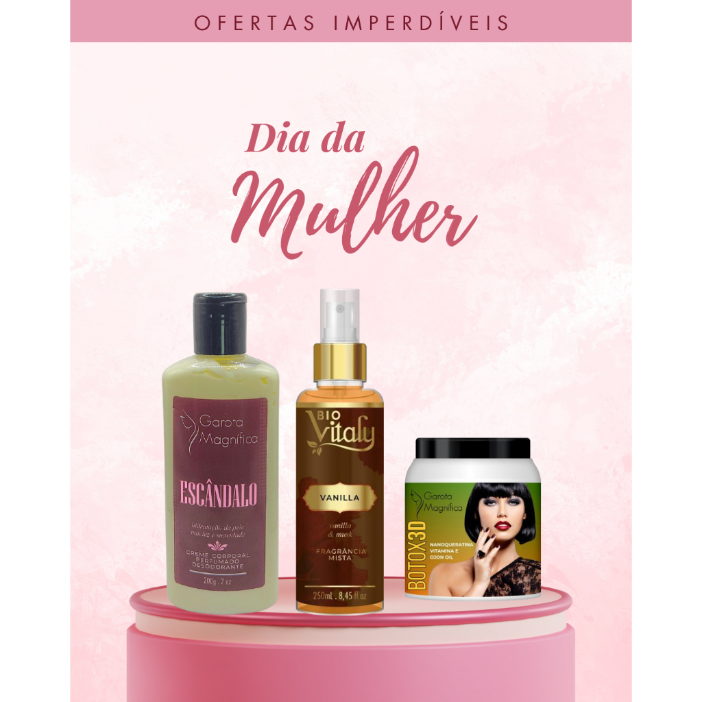 Kit lisos Creme escandalo + Body splash Vanilla + Botox 3D  Kit cacheadas  Creme Escândalo + Body Splash + Gelatina