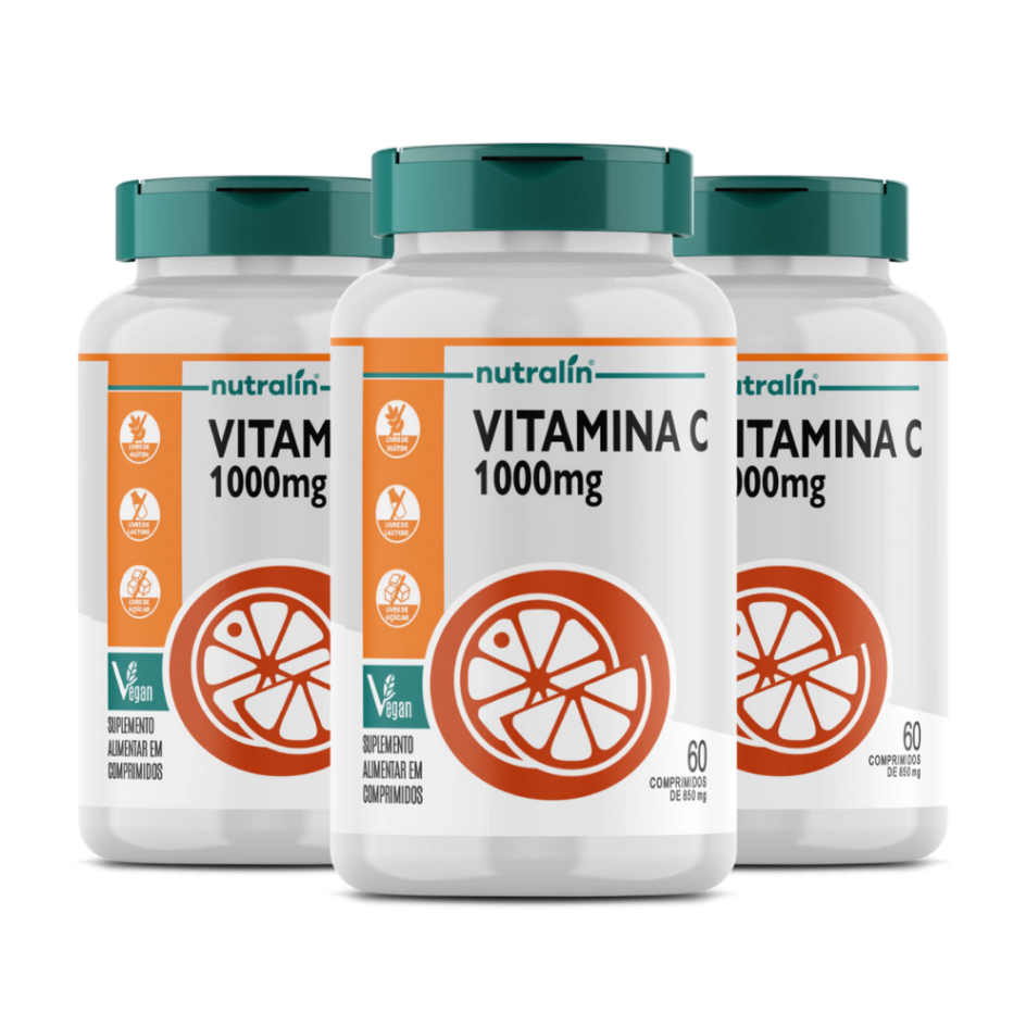 Kit 3x Vitamina C Ácido Ascórbico 1000mg 180 comps Nutralin