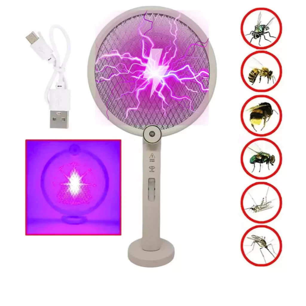 Raquete Elétrica Premium Com Base Dobrável Atrai Moscas Mosquitos Mata com Choque DP-839 em Oferta na Shopee