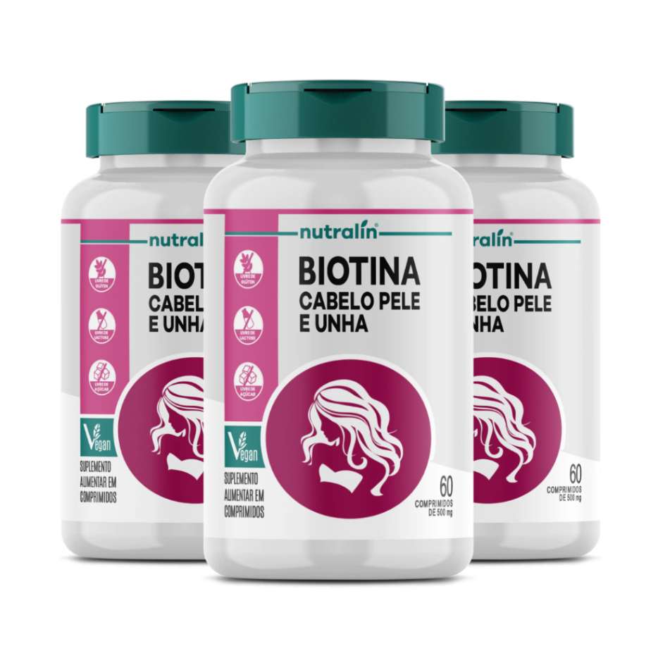 Kit 3x Biotina Cabelo Pele e Unha 180 Comps Vegano Sem lactose Nutralin em Oferta na Shopee