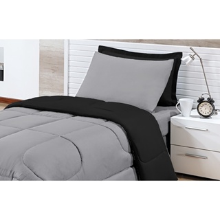 Jogo de Lençol cama solteiro 3 pças preto cinza em Oferta na Shopee