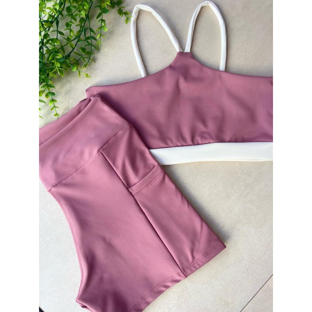 Conjunto Academia Poliamida Zero Transparência Short com bolso e Top com entrada para Bojo em Oferta na Shopee