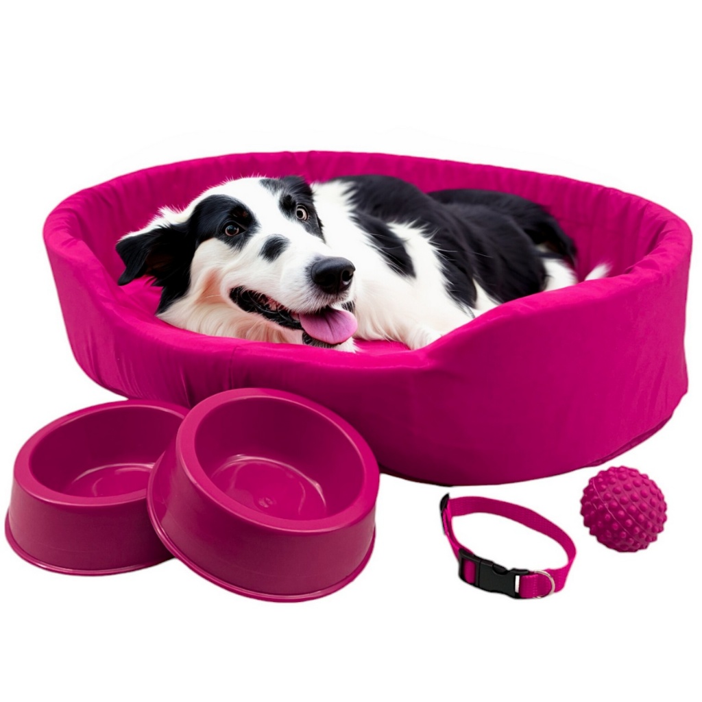 Kit Cama Europa Pet Grande Potes Água Ração Coleira Bolinha