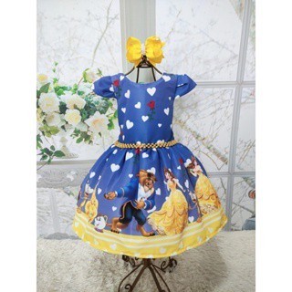Vestido Menina Infantil Perola Temático A Bela e a Fera Azul