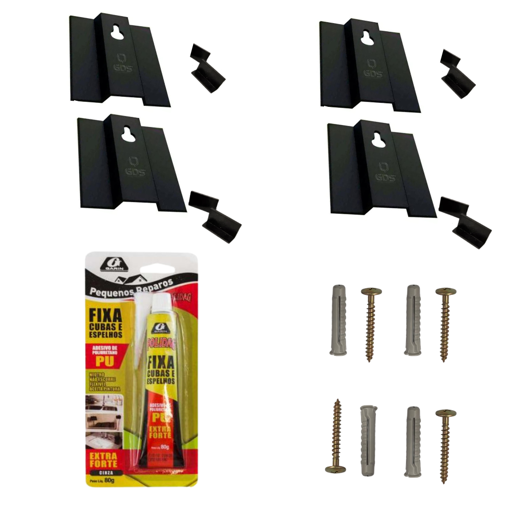 Kit com 4 Suportes Para Espelho com Cola E Parafuso fixa espelho e serve Para Pendurar Quadros e Placas