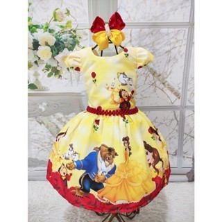 Vestido Menina Infantil Perola Temático A Bela e a Fera Amarelo