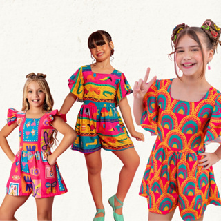 Macaquinho Estampado Infantil Juvenil, Menina tam. 4, 6, 8, 10, 12, 14, 16 fresco e leve em Oferta na Shopee