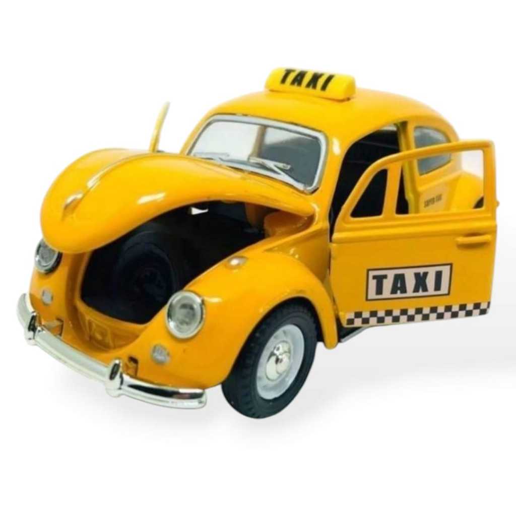 Carrinho Miniatura Metal Taxi Fusca Amarelo Decoração Coleção Clássica 1/32 Promoção