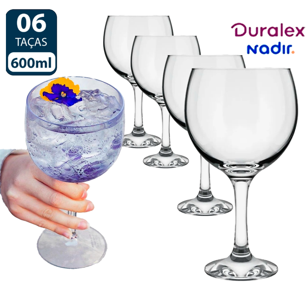 Kit Taças Gin Tonica 6 Peças Nadir De Vidro Resistente 600ml Transparente Drink Coquetel Gyn Buffet