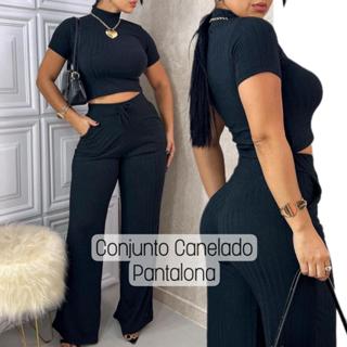 Conjunto Feminino Canelado Calça e Blusa Malha Com Elastano Confortavel em Oferta na Shopee