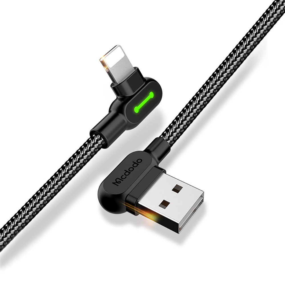 Cabo Carregador Usb Led Para iPhone Lightning 90° Graus 2.4a 50cm